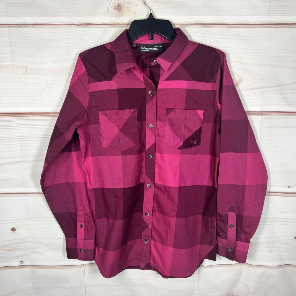 Under Armour Top Womens Medium Purple Check Plaid Tradesman Flannel Shirt Collar